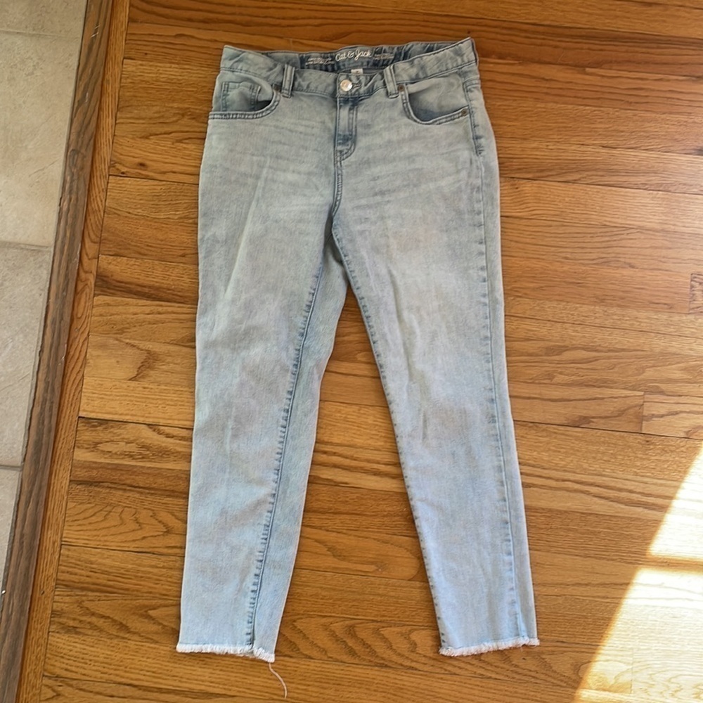 Cat & Jack Stretch Crop Denim BlueJeans Youth Girls 14 Adjustable Waist Raw Hem